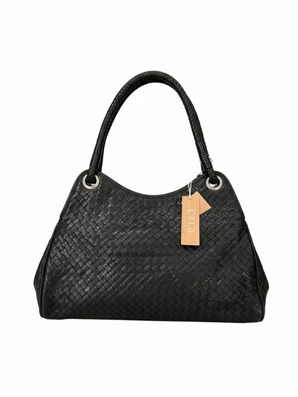 C&C California Black Woven Leather Shoulder Bag